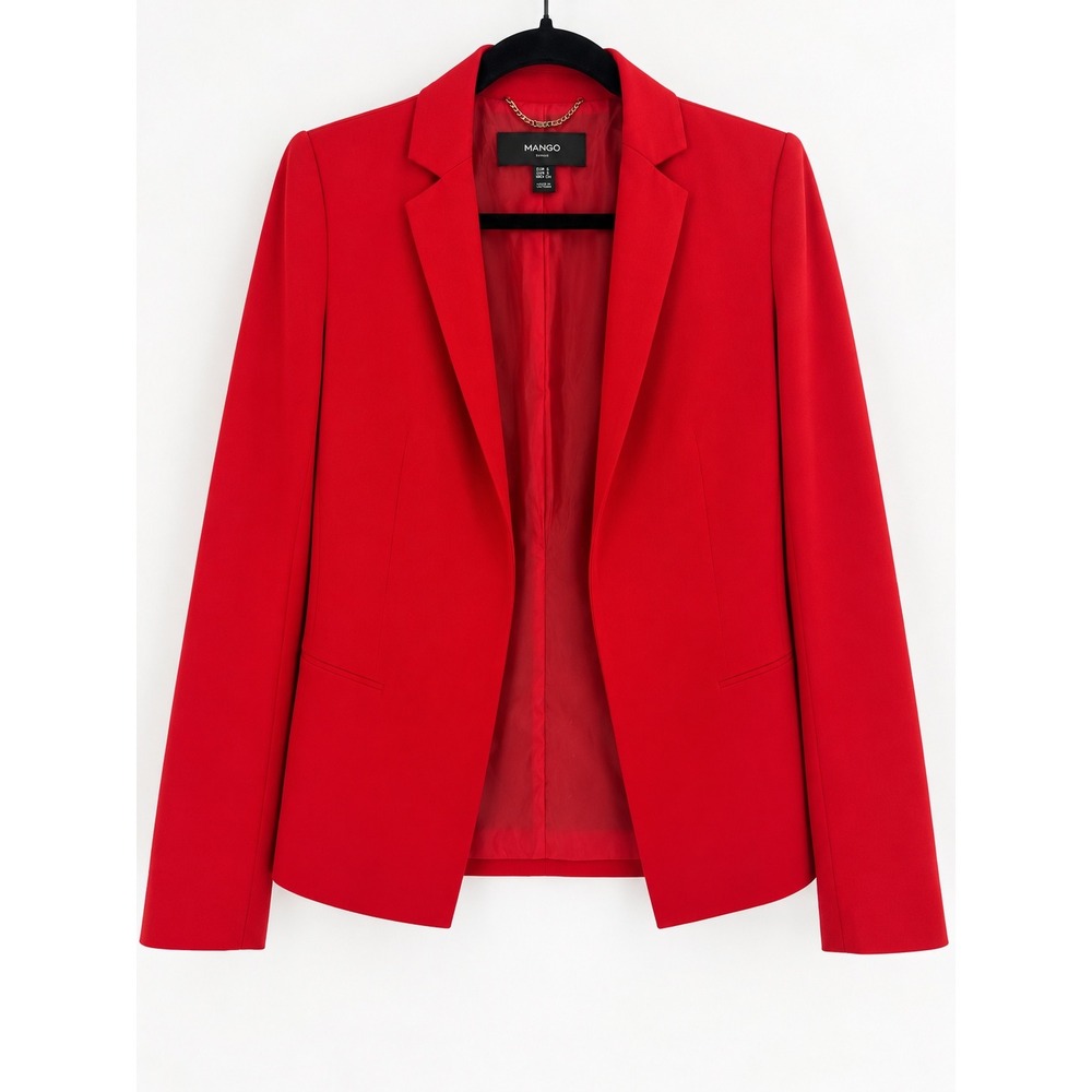 Mango Suit Blazer Women XS Red Open Front Tailored Career Professional Chic